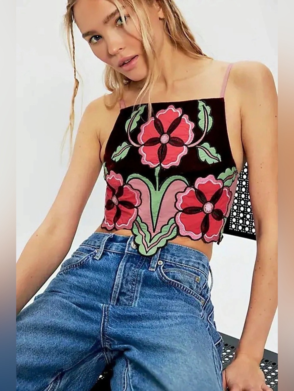 NWT Free People Velvet Lotus Applique Top